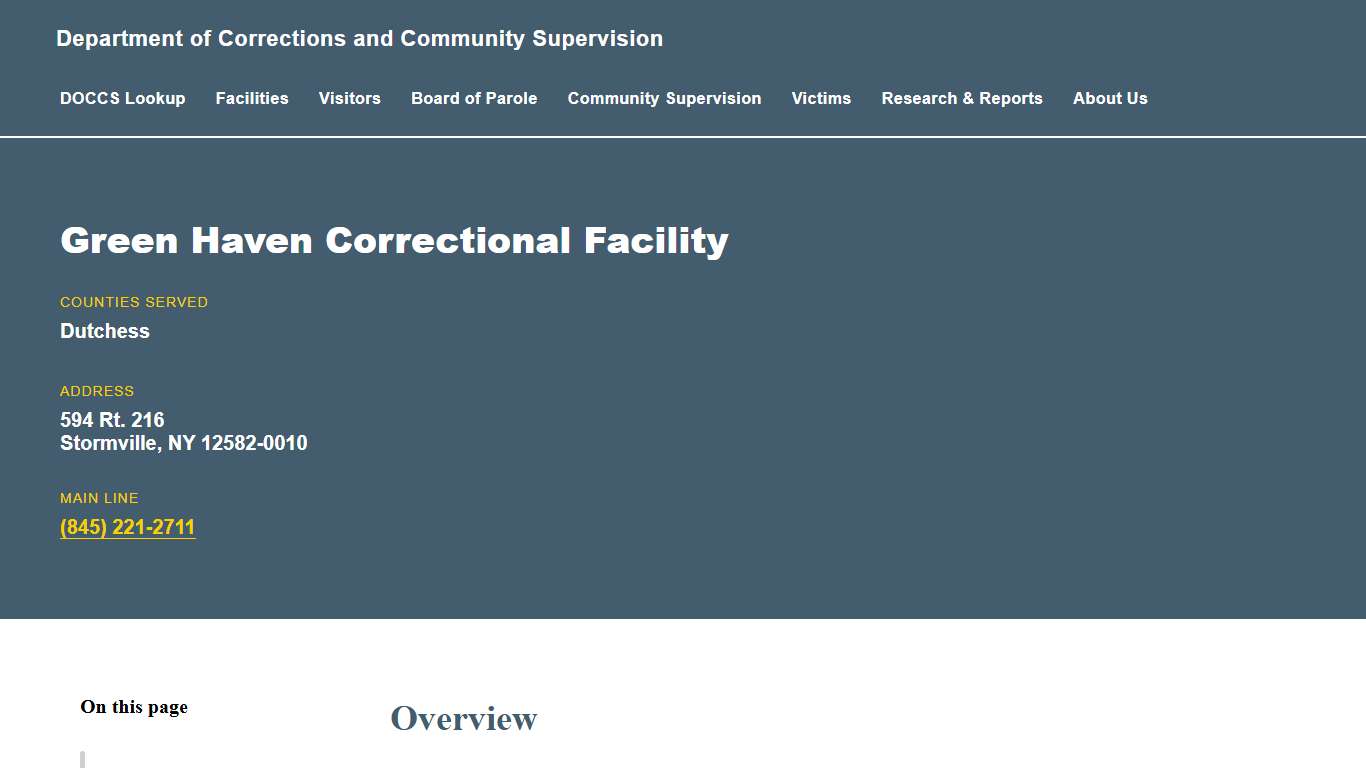 Green Haven Correctional Facility Department of Corrections and Community Supervision