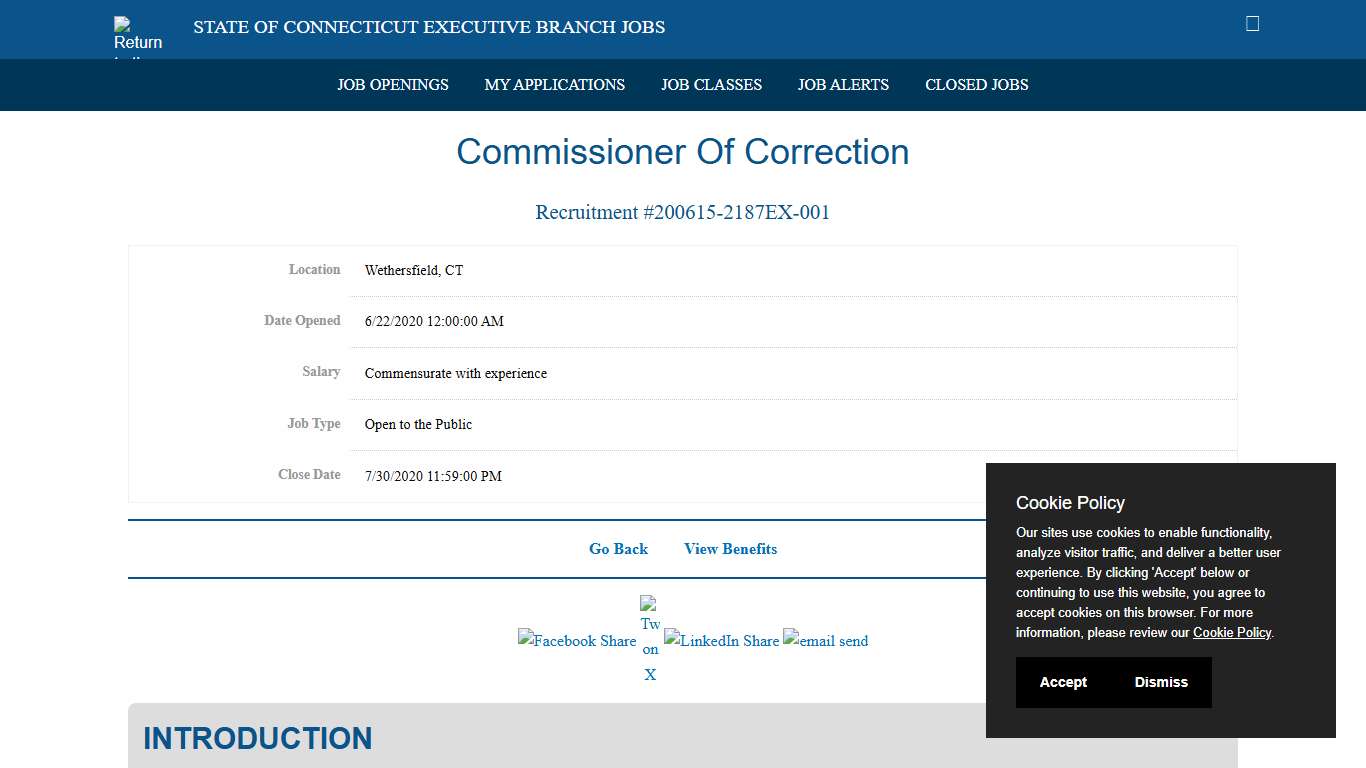 Job Opening: Commissioner Of Correction - Department of Administrative Services