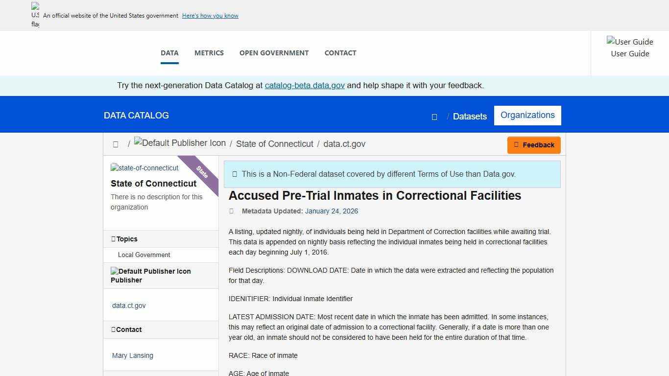 Accused Pre-Trial Inmates in Correctional Facilities - Catalog